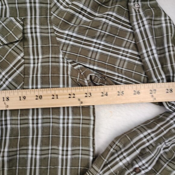 Wrangler Regular Fit Pearl Snap Shirt Mens sz L Green Plaid Western - Picture 9 of 9